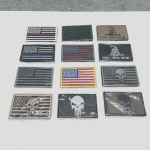 NEW PATRIOTIC & PUNISHER AMERICAN FLAG MORALE PATCHES Lot of 12 HOOK & LOOP